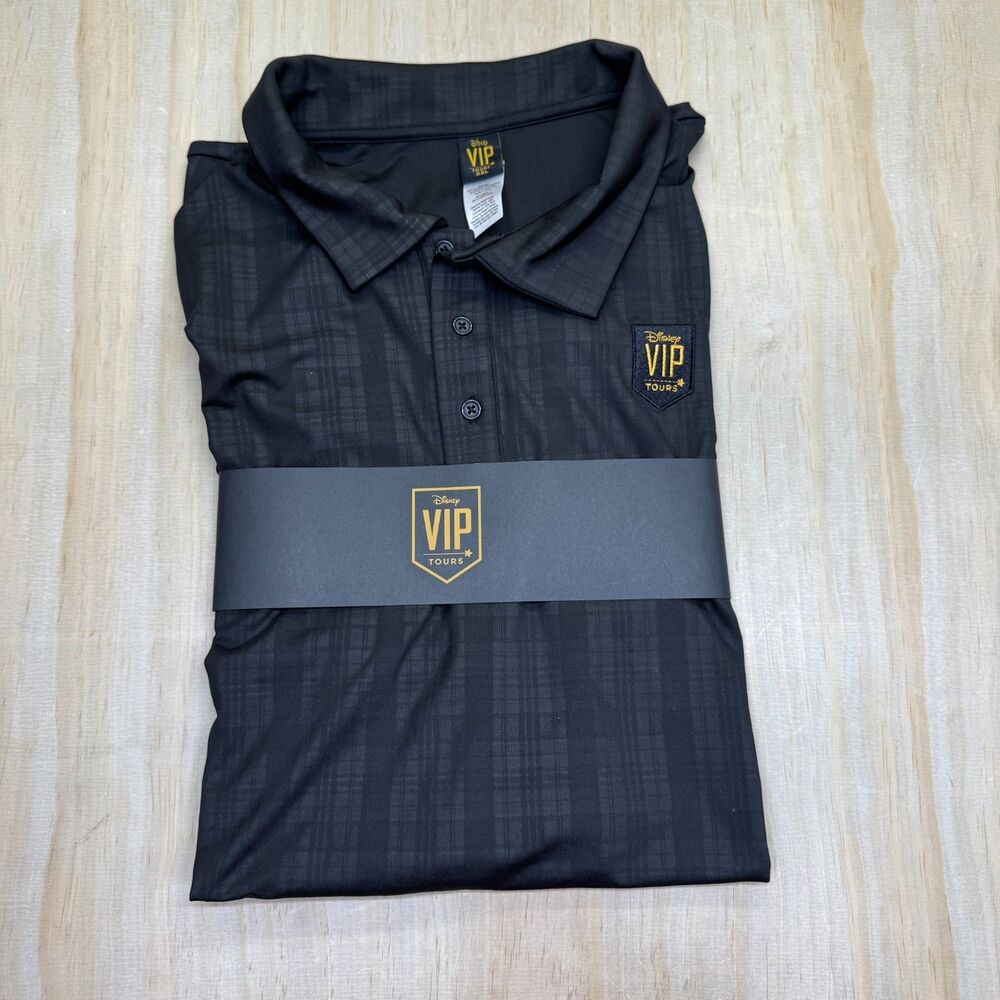 NEW Disneyland VIP Tours Short Sleeve Golf Black Plaid Short Sleeve Shirt SZ 2XL